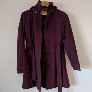 Eggplant Purple Banana Republic Hooded Wool Coat